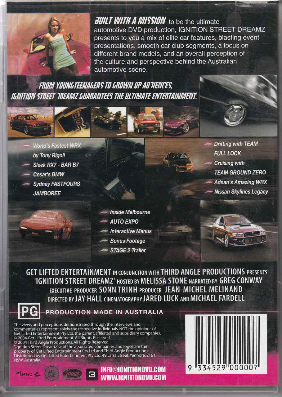 DVD back cover with small car photos, mission text, and features list
