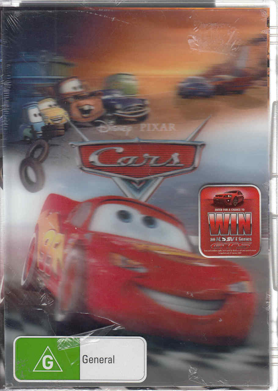Cars DVD case with red animated car, characters, and Cars logo on cover
