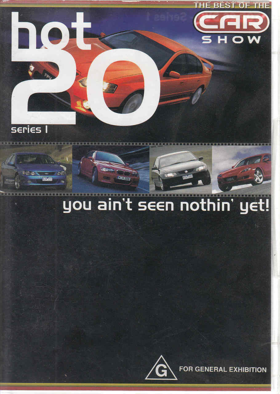 Car show DVD front with orange race car graphic and hot 20 series I text
