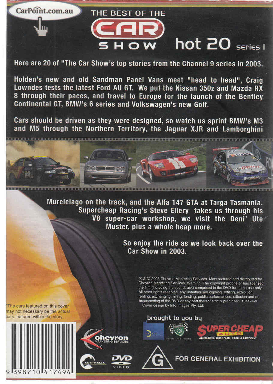Car show DVD back cover with car photo strip and Car Show logo