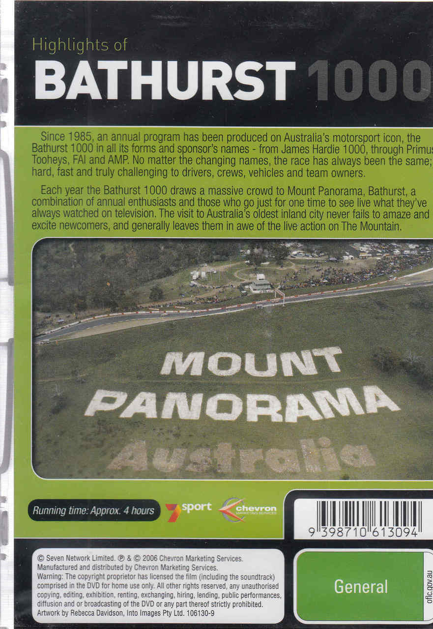 Highlights of Bathurst 1000 1993 1994 DVD (9398710613094) - back