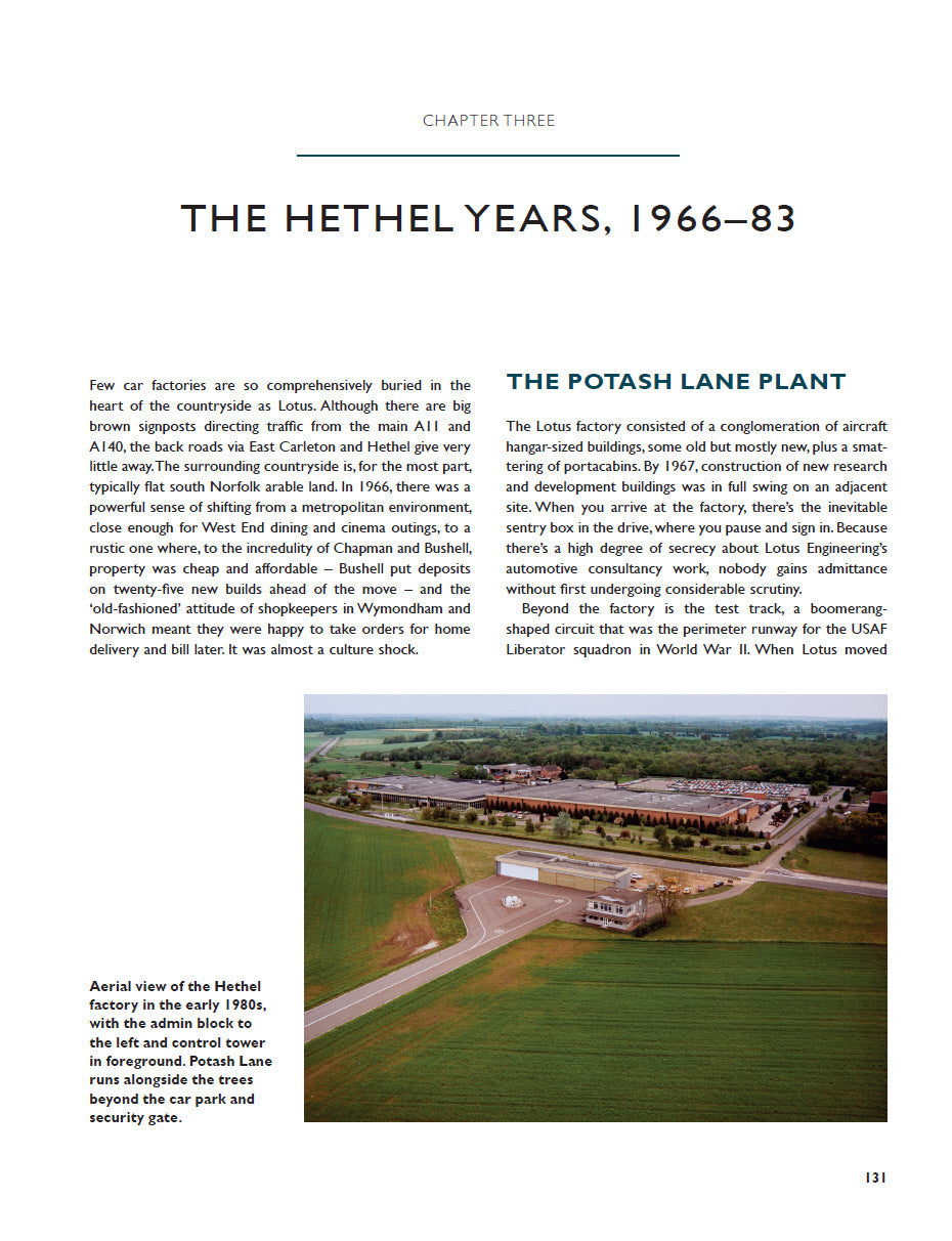 Book chapter page with "THE HETHER YEARS, 1966–83" title and aerial plant photo