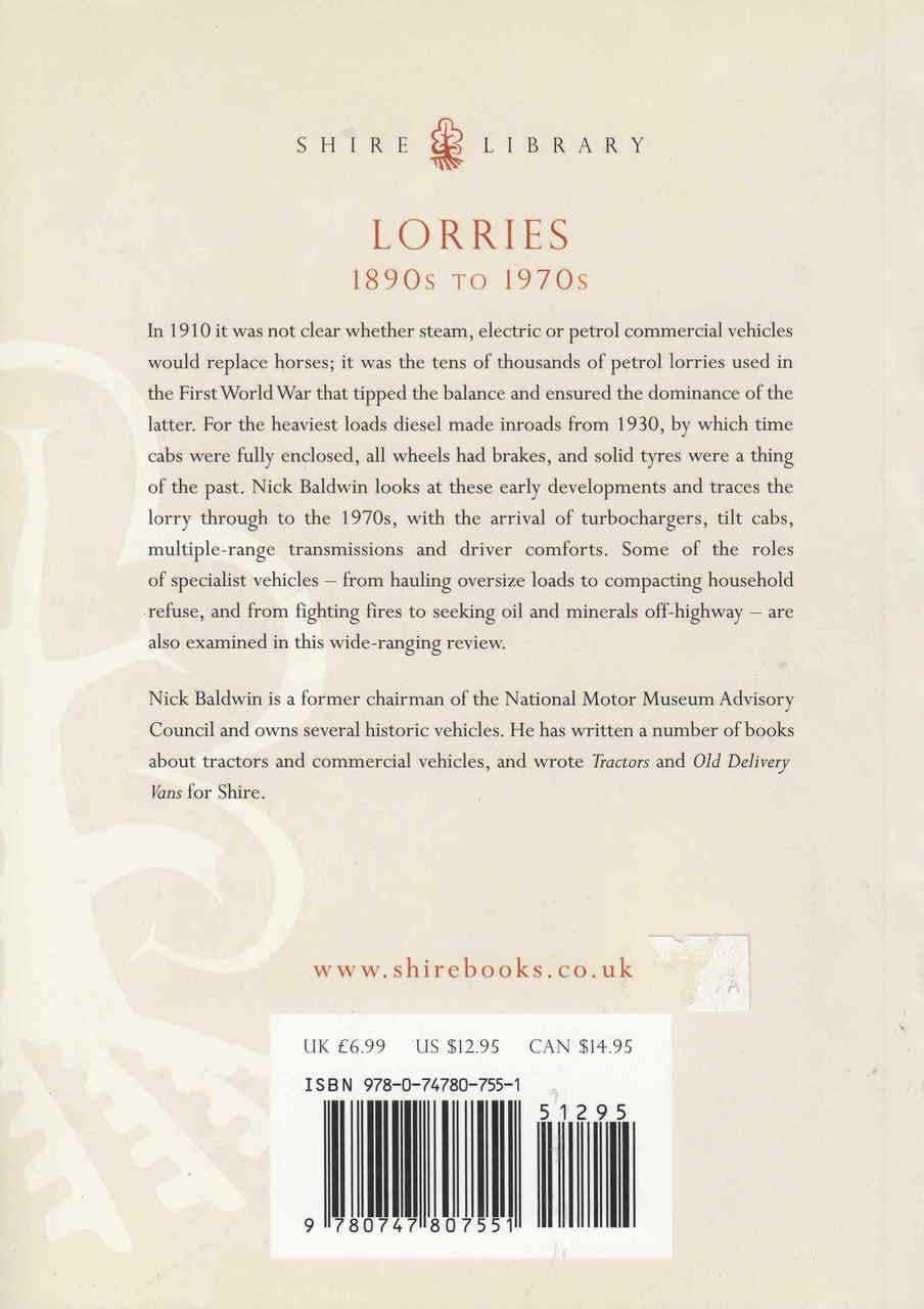 Paperback back cover with lorries history text, ISBN, and barcode