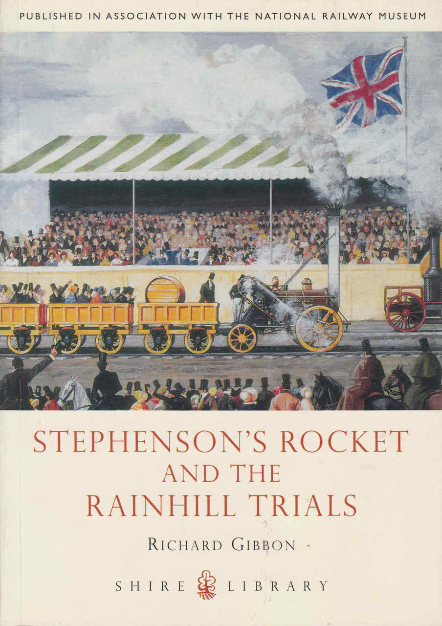 Hardcover book front cover with steam locomotive, Union Jack, and Stephenson’s Rocket title
