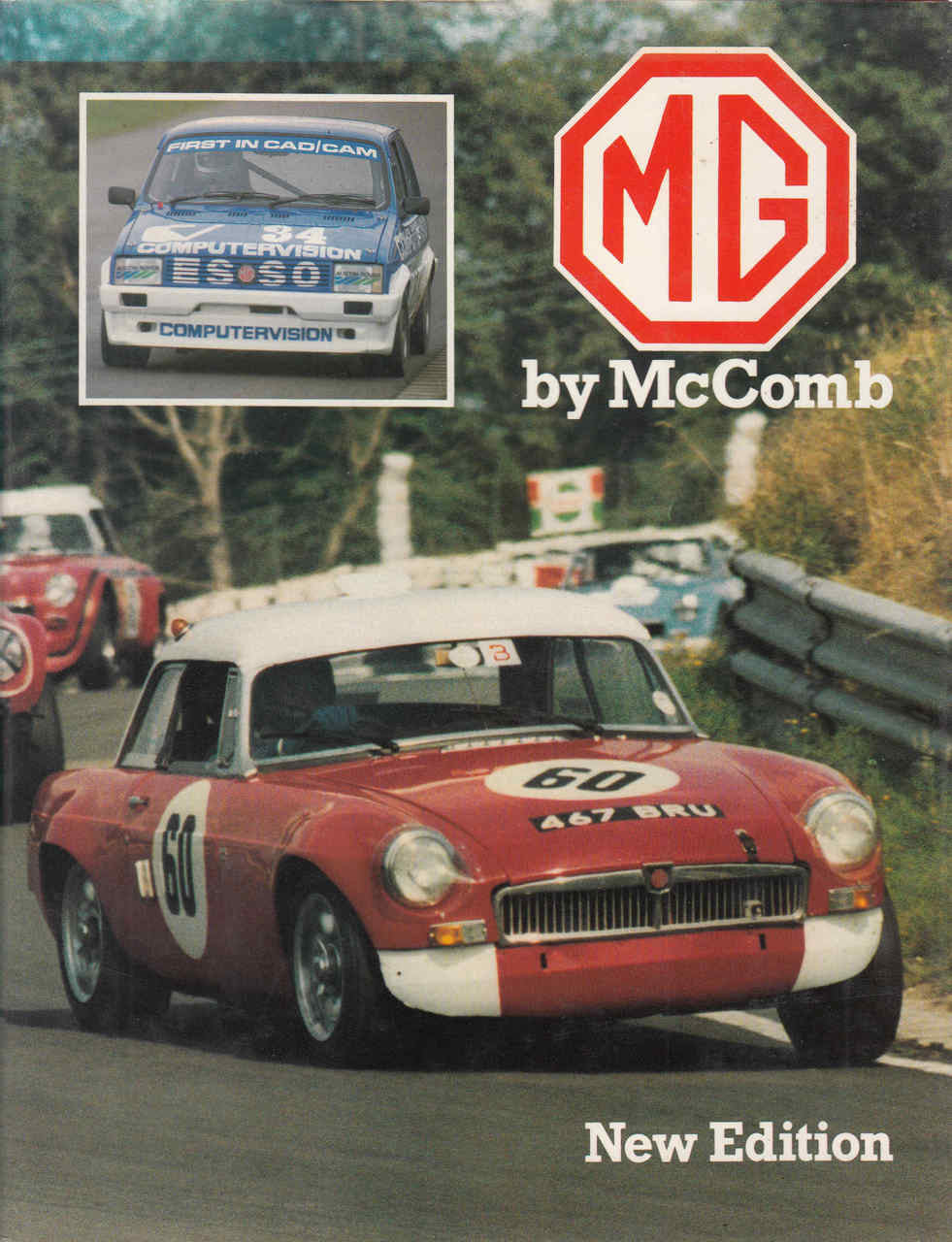 Classic MG sports car print featuring a red roadster with hood race stripes
