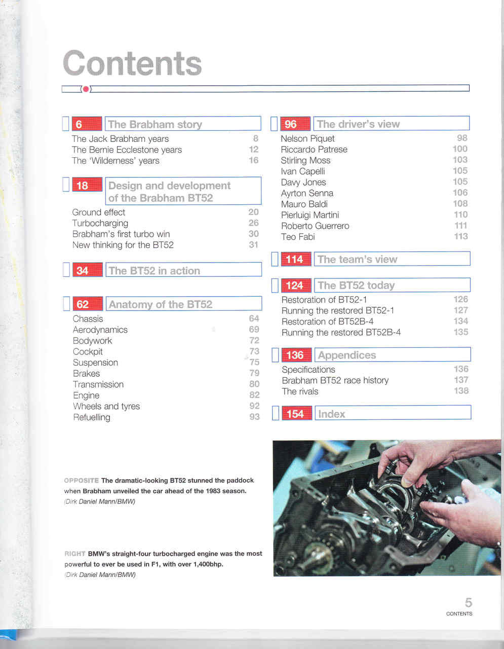 Workshop manual contents page with section list and page index