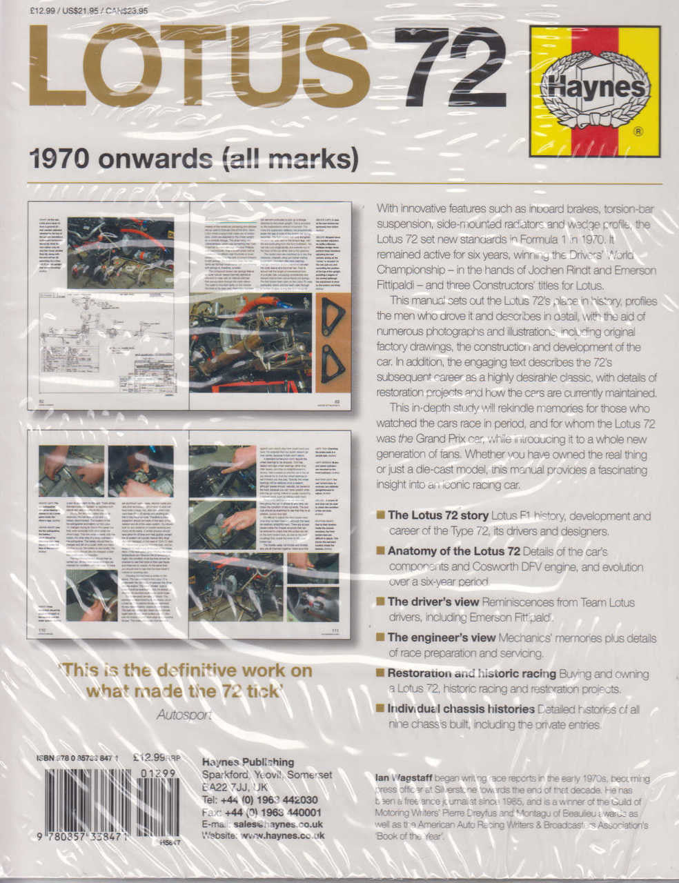 Lotus 72 1970 onwards (all marks) Owners' Workshop Manual (Paperback Edition) (9780857338471