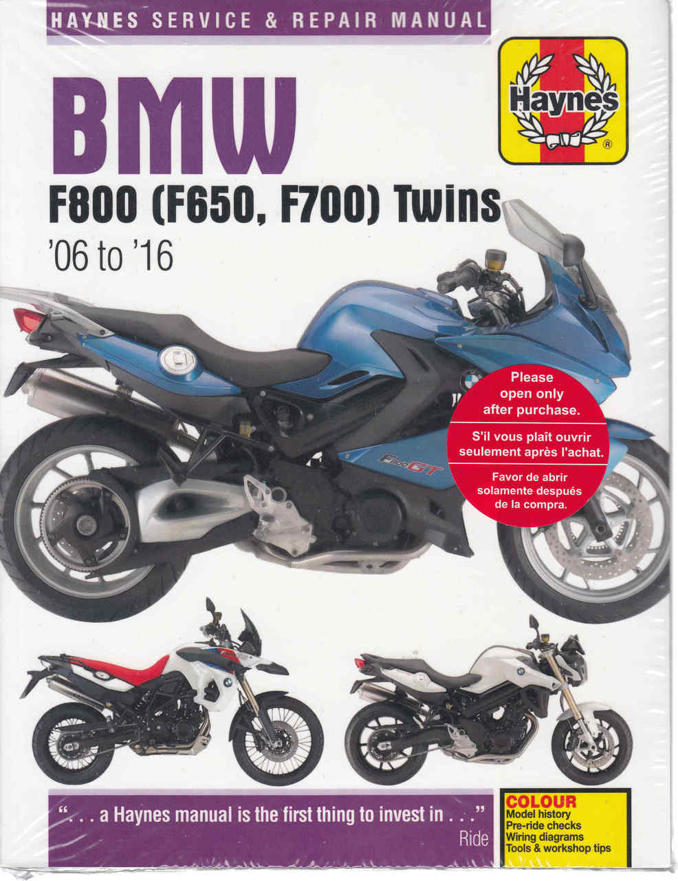BMW F800, F650 Twins 2006 - 2016Workshop Manual (9780857339218)