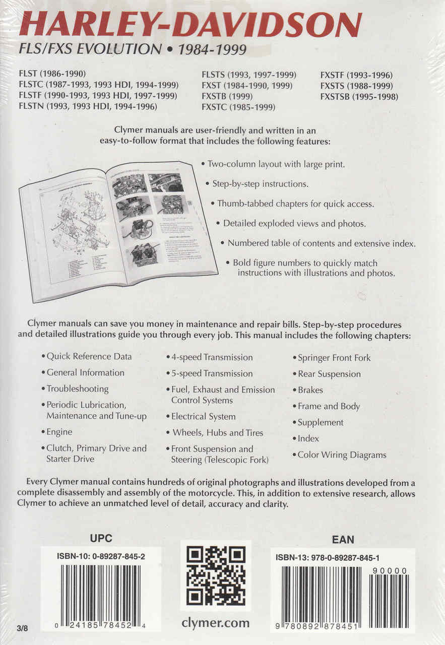 Harley-Davidson FLS / CXS Evolution 1984 - 1999 Workshop Manual Back