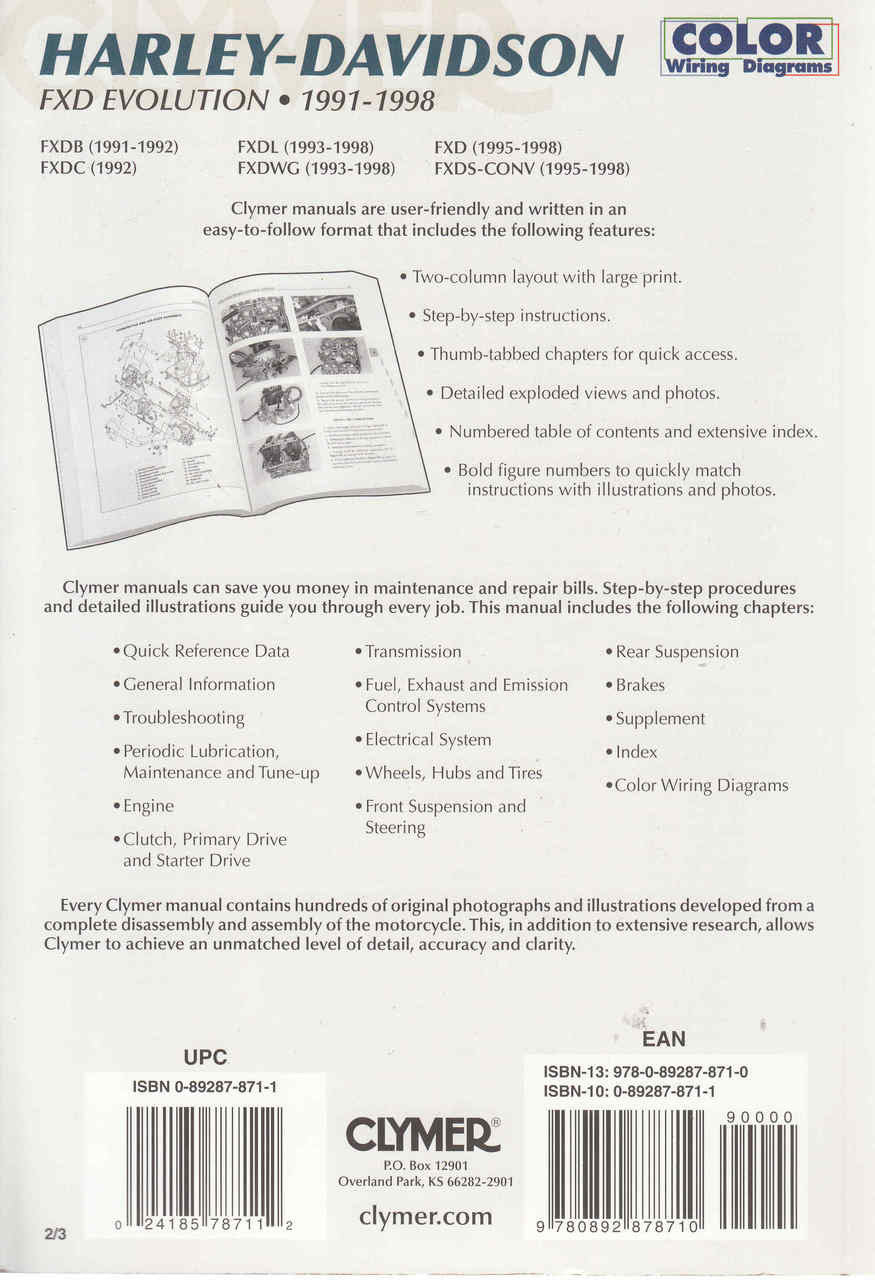 Harley-Davidson FXD Revolution 1991 - 1998 Workshop Manual (9780892878710)  - back