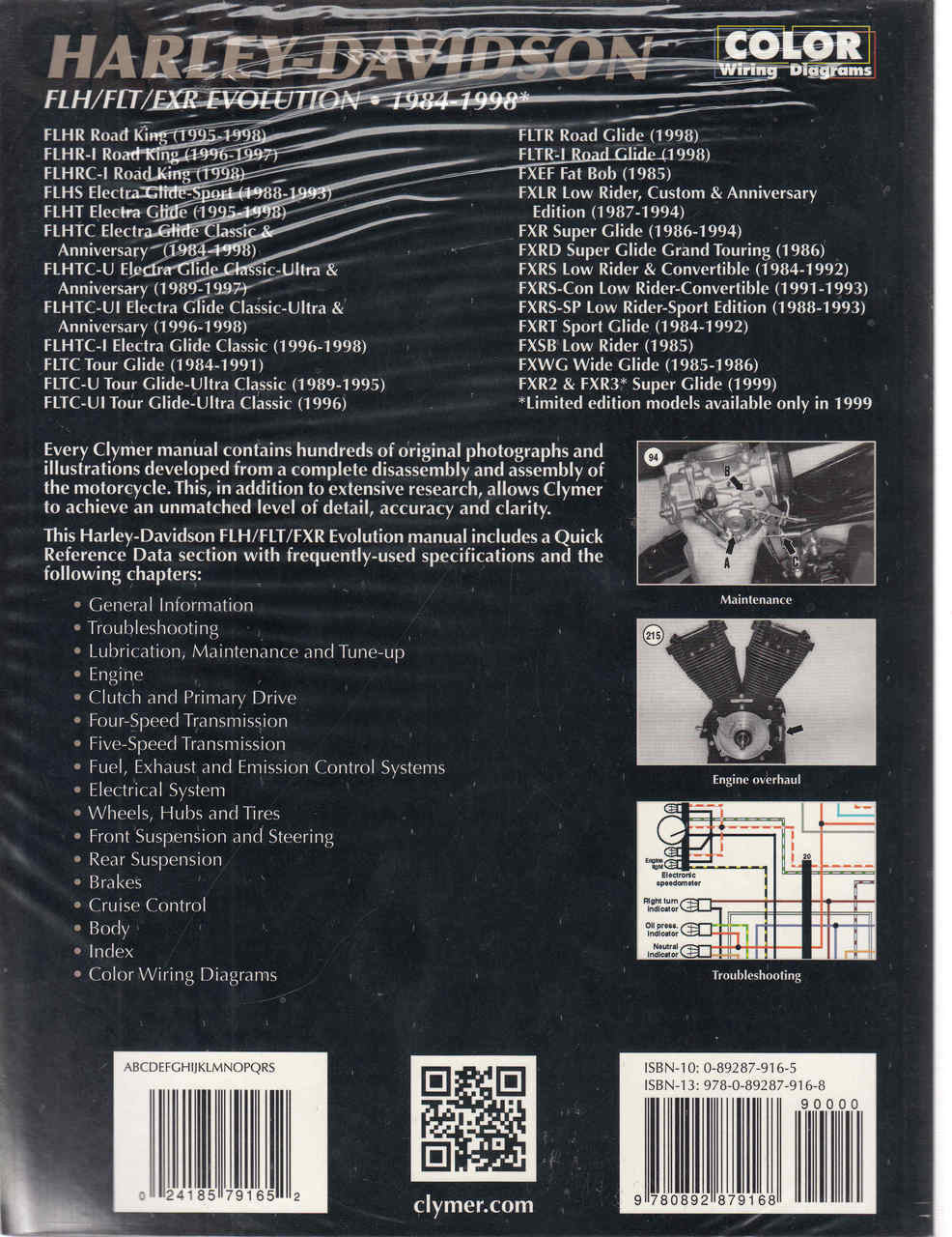 Harley-Davidson FLH FLT FXR Evolution 1984 - 1998 Workshop Manual Back