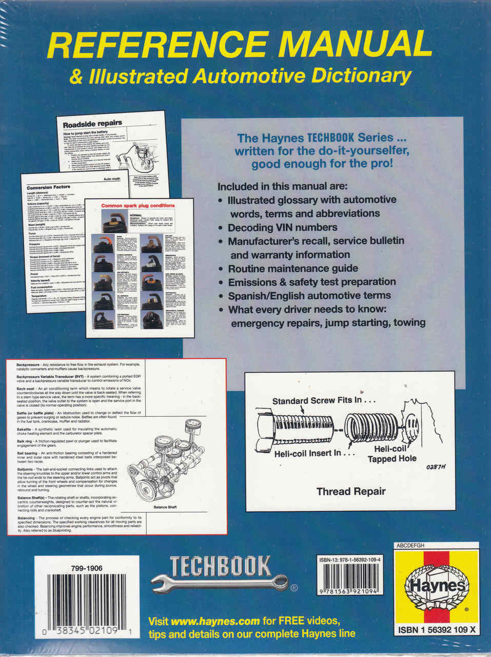 Haynes Techbook reference manual illustrated automotive dictionary back cover with feature boxes