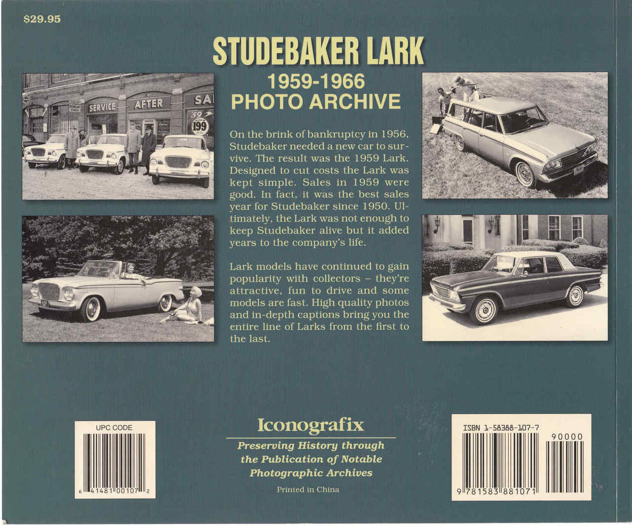 Photo archive book cover with vintage car photos and description text panels