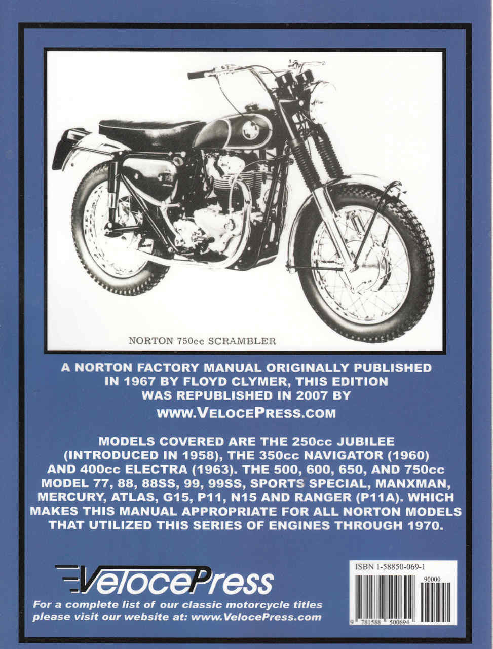 Norton Twin Cylinder Manual 1957 to 1970 (Veloce Press 2007 Reprint) (9781588500694) - back