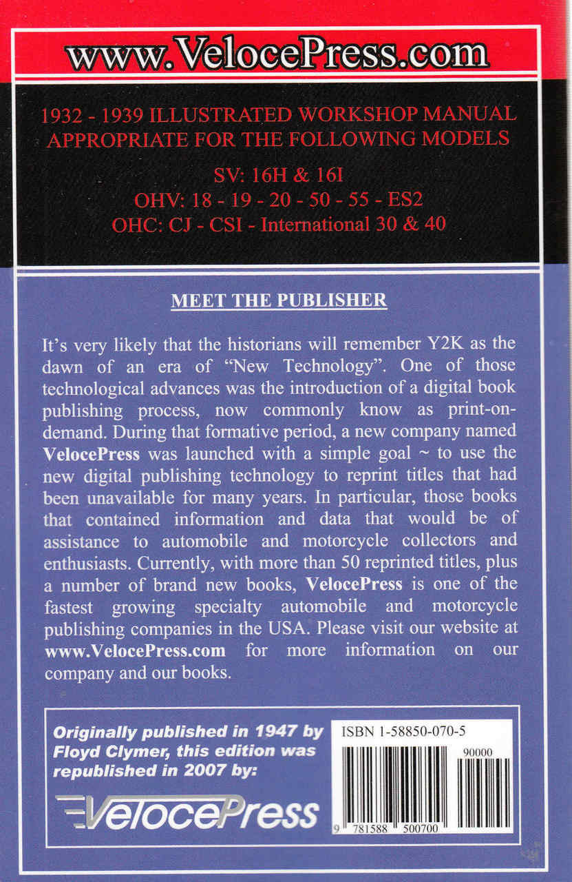 Book Of The Norton 1932 - 1939 A Illustrated Workshop Manual (2007 Veloce Press Reprint) (9781588500700)