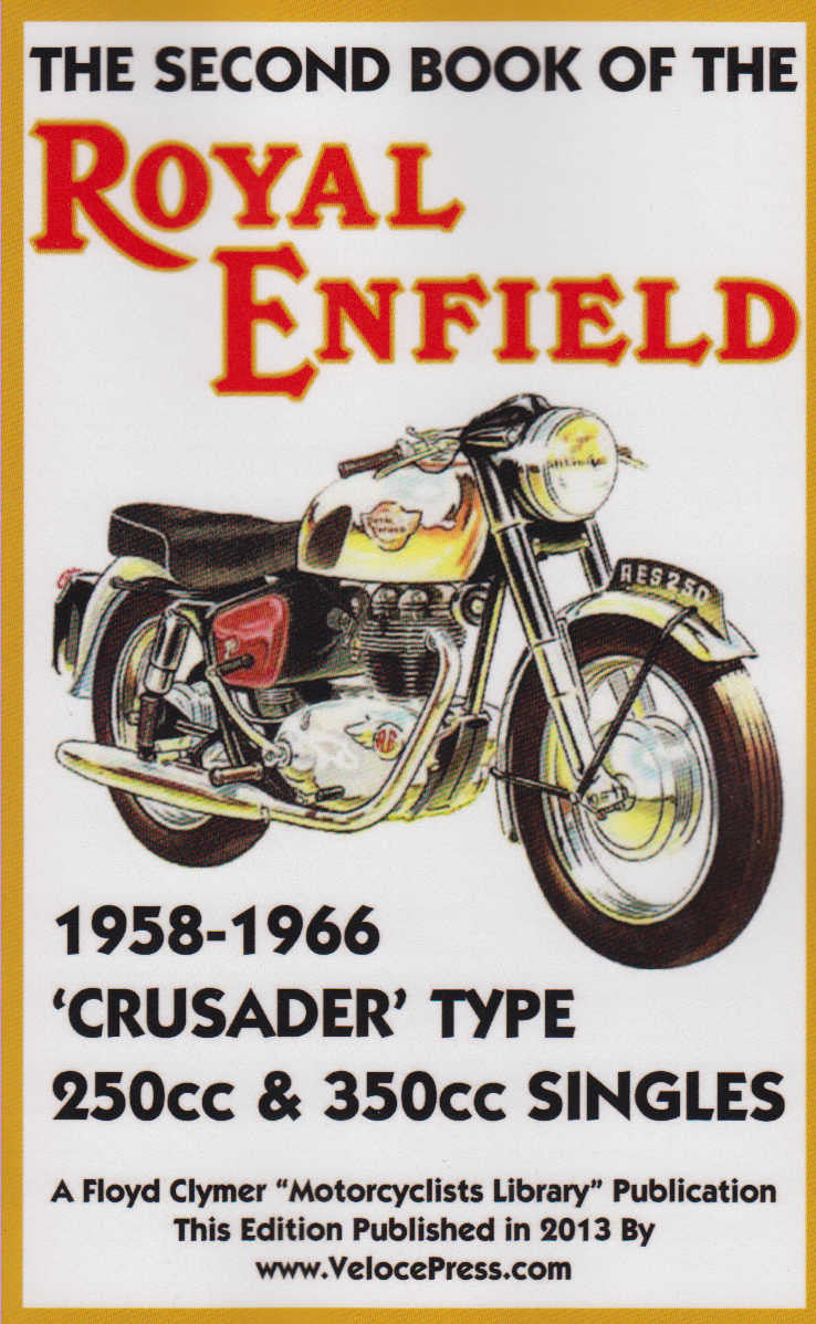 Book front cover with Royal Enfield title, 1958–1966 Crusader motorcycle illustration