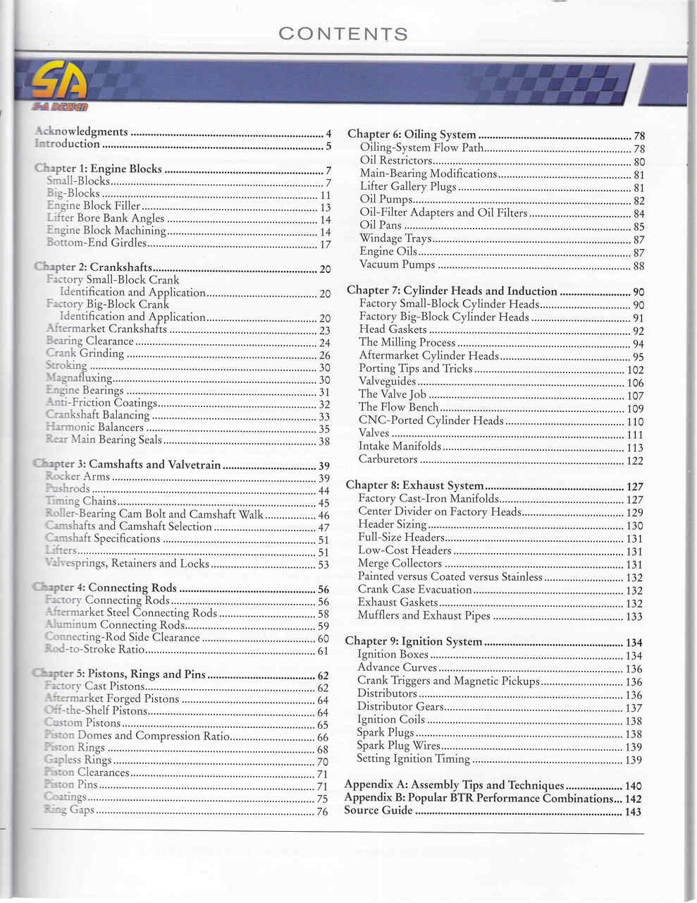 Performance guide book contents page with chapter list and sections