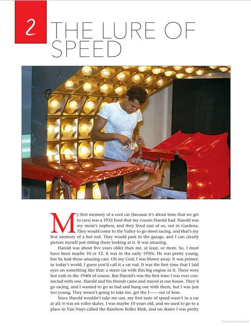 Book page titled “The Lure of Speed” with photo of a car-related setup