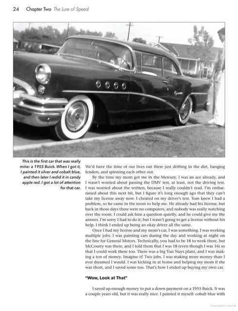 Book chapter page with black vintage car photo and body text below
