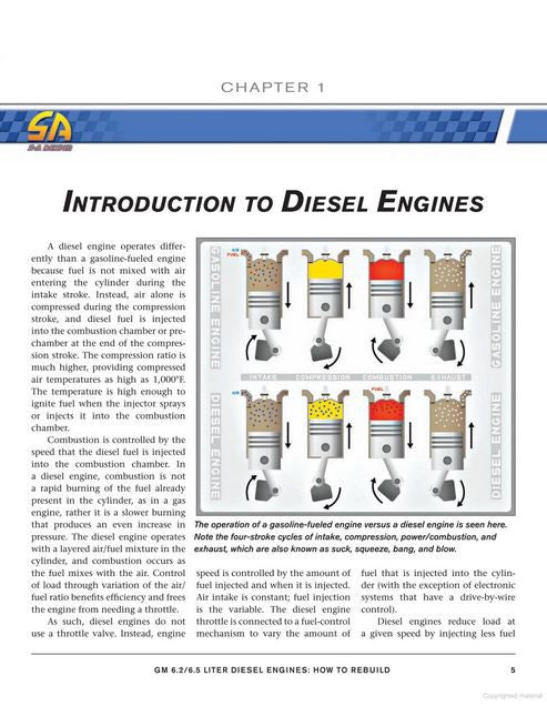 Introduction to diesel engines textbook page with labeled engine diagrams
