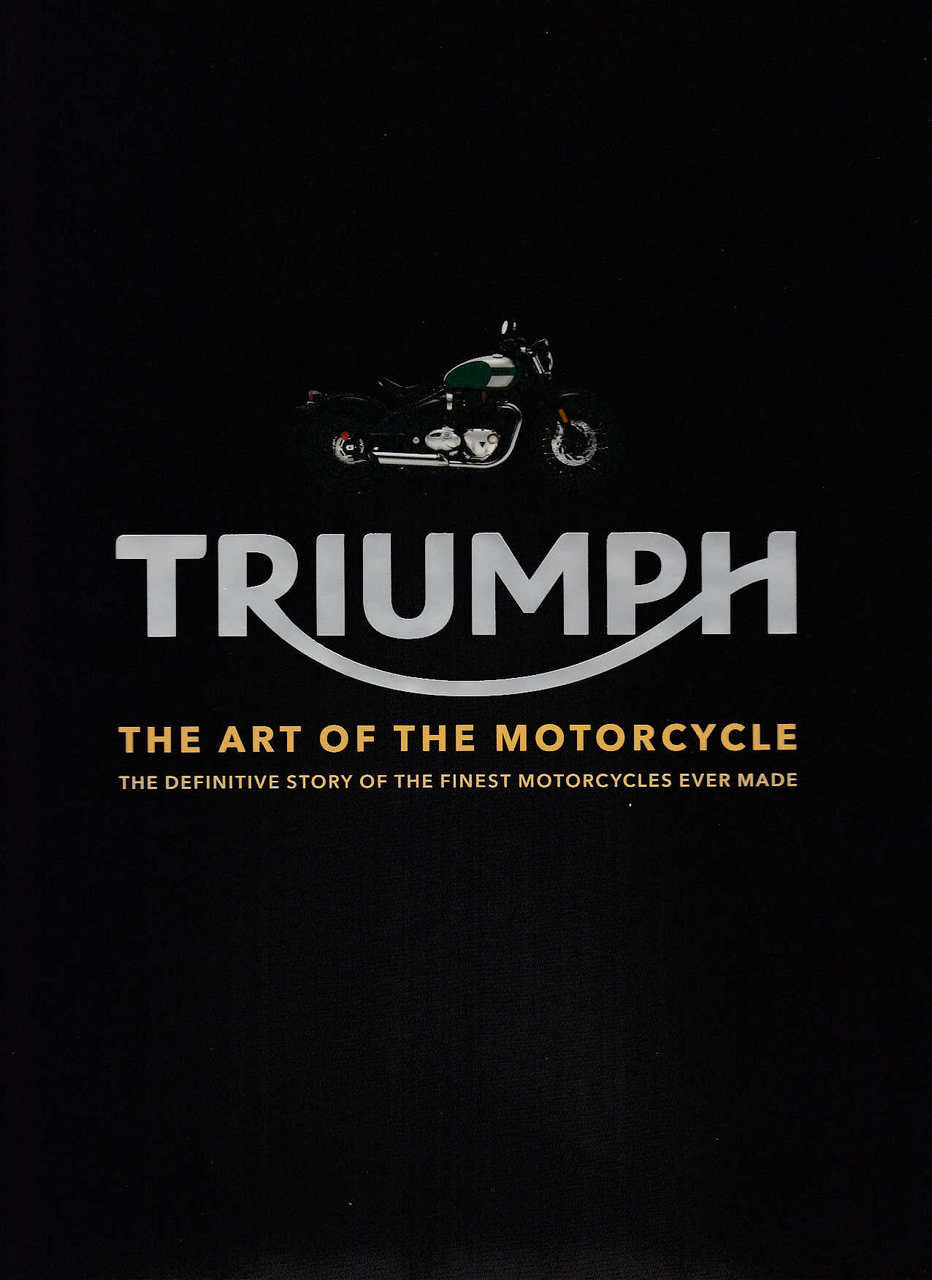 Triumph motorcycle art book cover with green classic bike and TRIUMPH title text