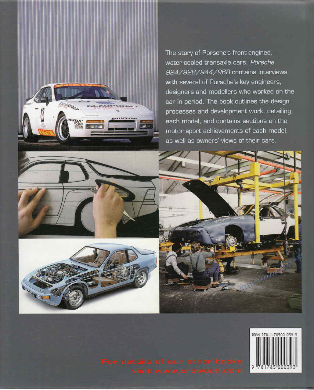 Porsche 924/928/944/968 hardcover book, back cover with car photos and synopsis