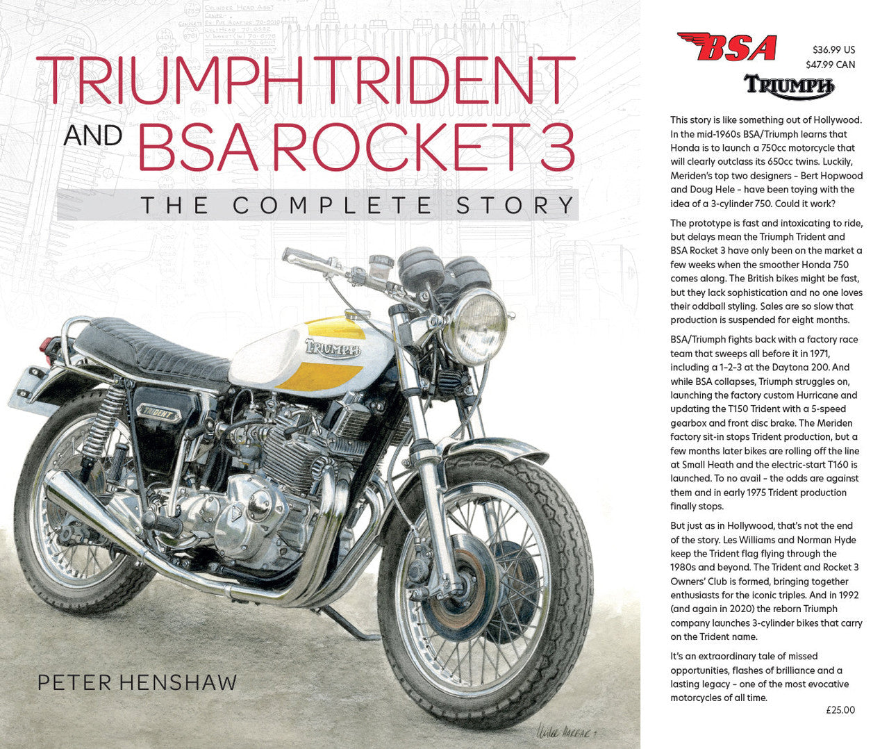 Triumph Trident and BSA Rocket 3 book cover with motorcycle illustration and title