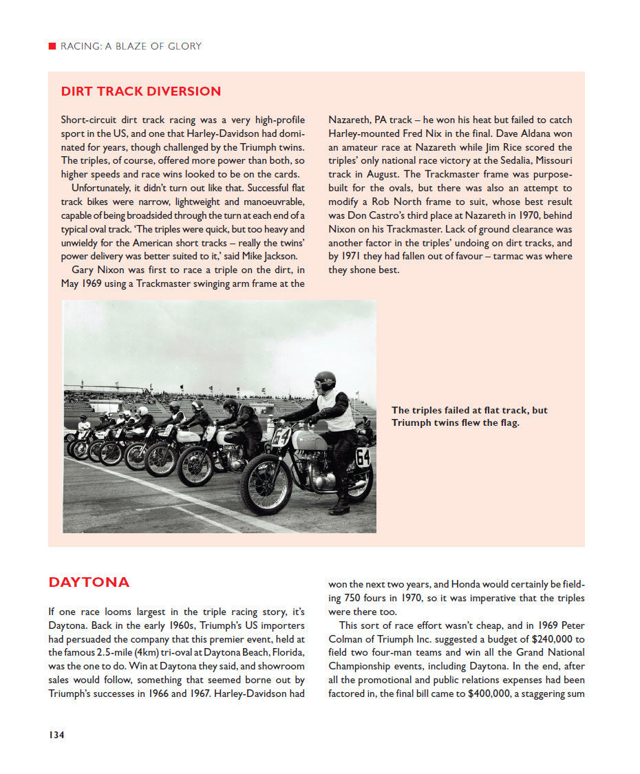 Book chapter page with section headings and a black-and-white motorcycle photo