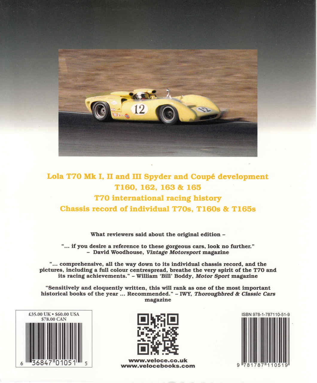 Lola T70 : The Racing History & Individual Chassis Record (Veloce Classic Reprint Series) (9781787110519)  - back