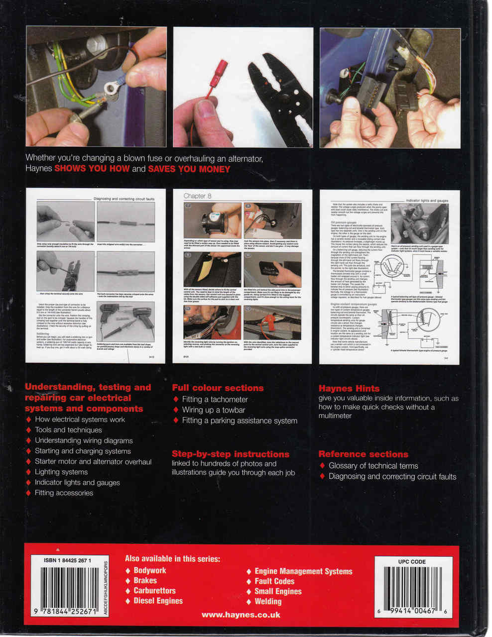 Haynes Practical Electrical Systems manual, back cover with diagrams and barcode
