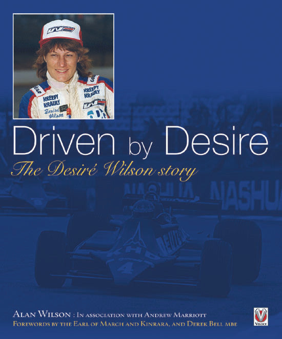 Motorsport biography book cover with woman in racing suit and title text
