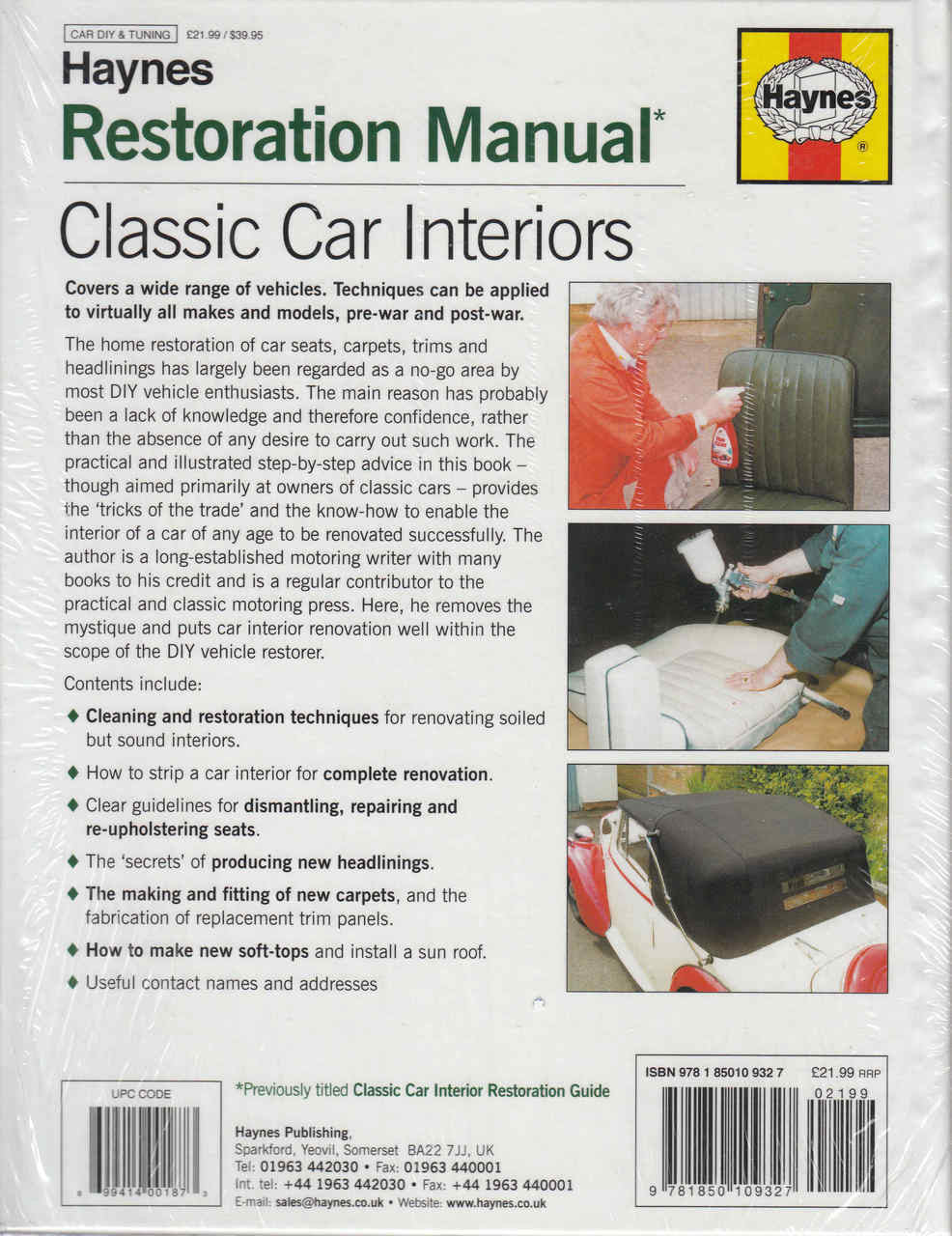 Classic Car Interiors Haynes Restoration Manual (9781850109327) - back