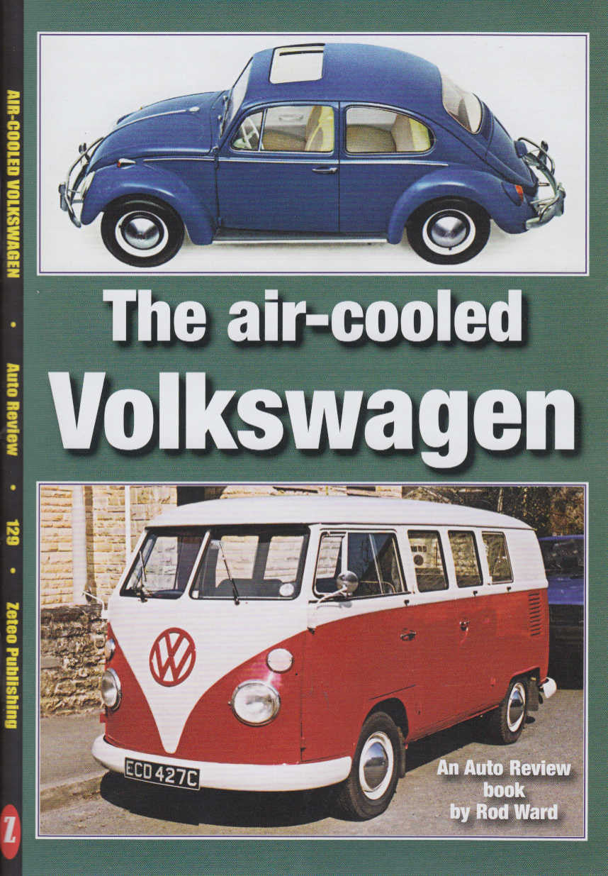 Auto review book cover with blue VW Beetle and white 'air-cooled Volkswagen' text