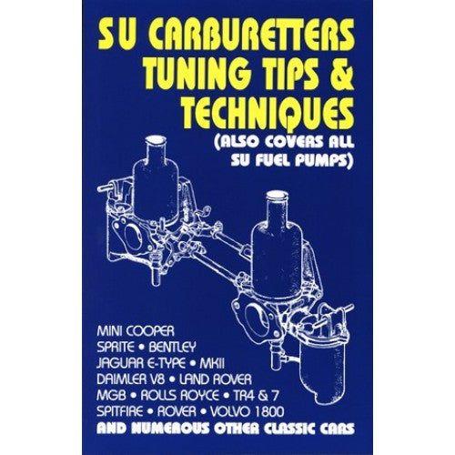 Automotive workshop book cover with carburetor line drawings and large yellow title