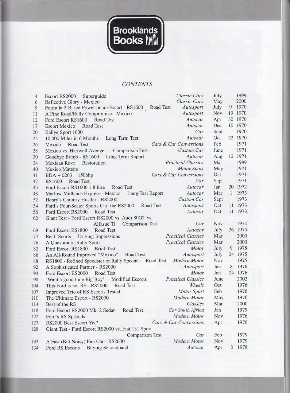 Ford Escort RS & Mexico Performance Portfolio 1970 - 1979 (RS1600 RS1800 RS2000 Mexico Mk. I Mk. II)
