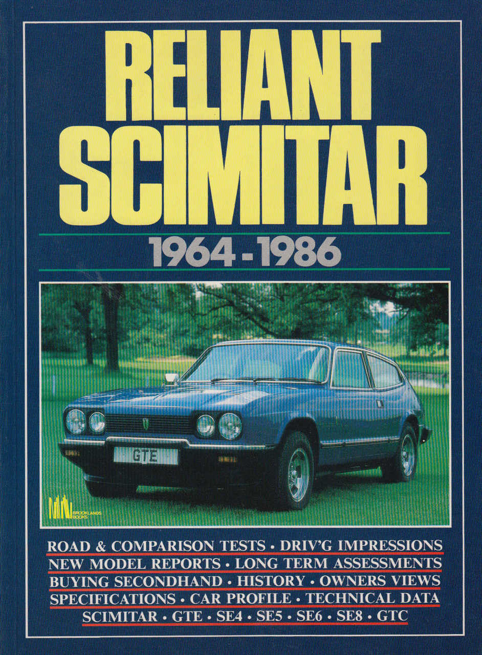 Reliant Scimitar road test book cover with blue classic car and 1964-1986 title
