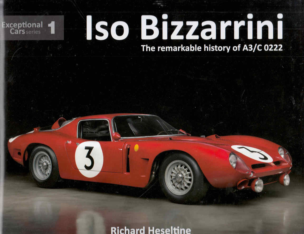 Red vintage sports car with number 3 and 5 on a book cover