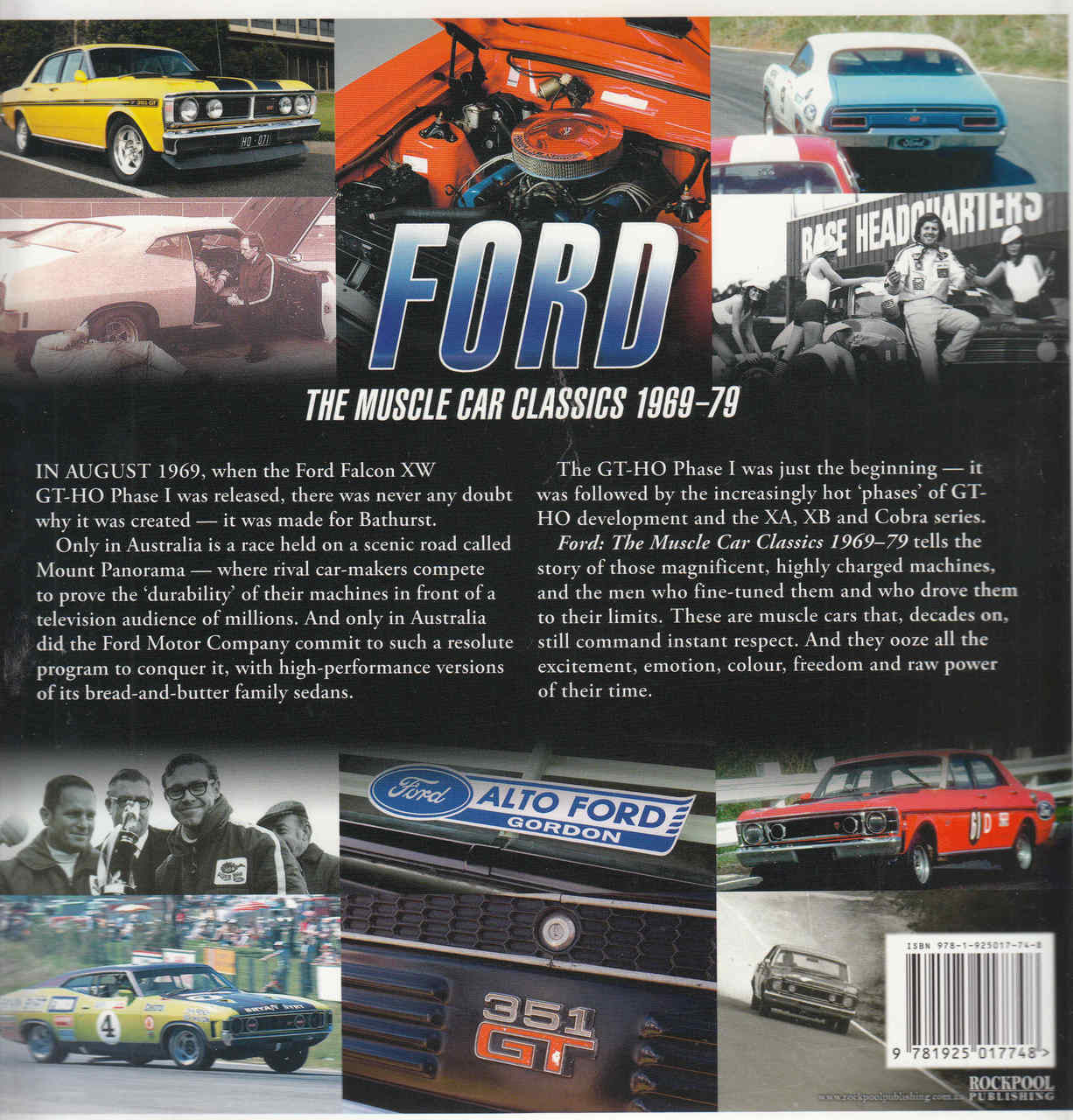 Muscle Car Classics book with collage, FORD logo, and 1969–79 title text