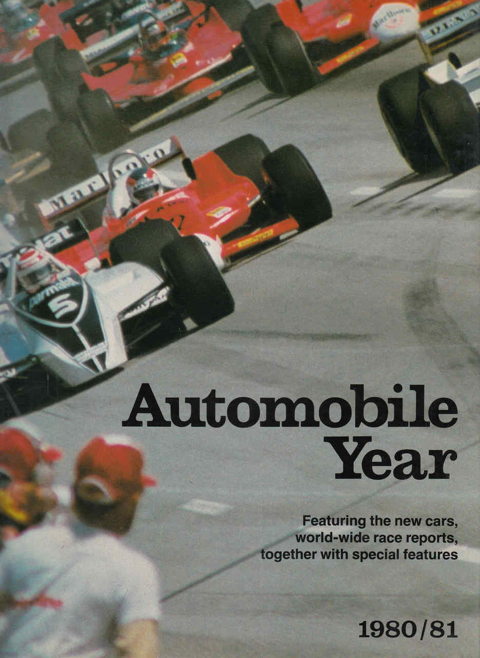 Automobile Year 1980/81 book cover with red race cars and large title text