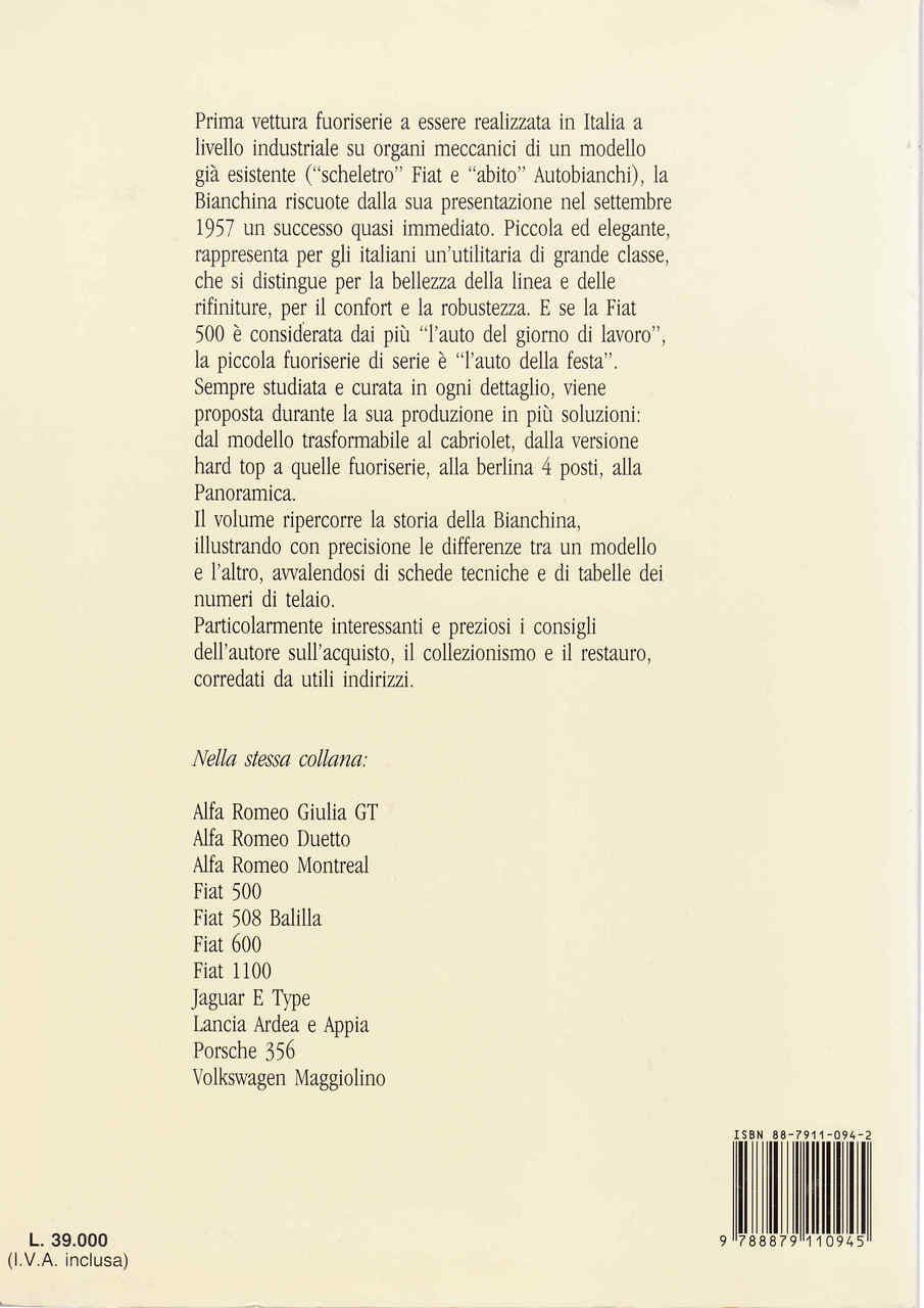 Autobianchi Bianchina history book page with barcode