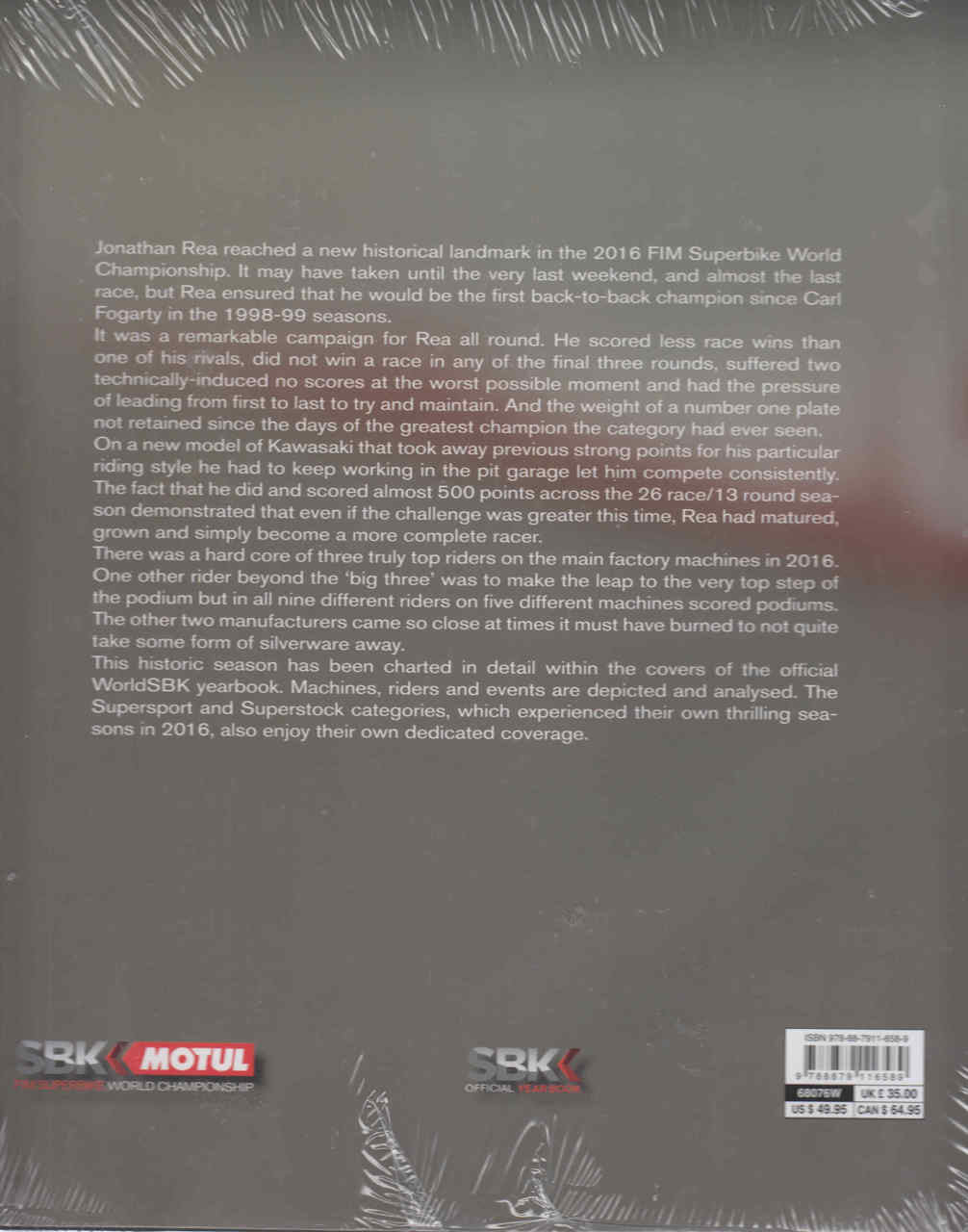 Superbike official book 2016-2017 back cover with text, logos, barcode