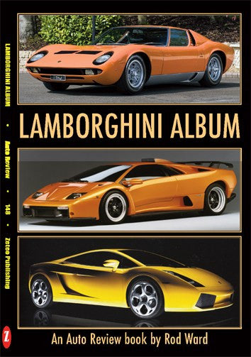 Lamborghini Album auto review book cover with orange and yellow sports car