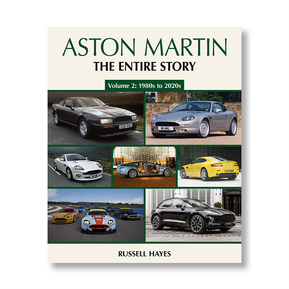 Two-volume automotive history book, Volume 2 cover with Aston Martin title and car collage