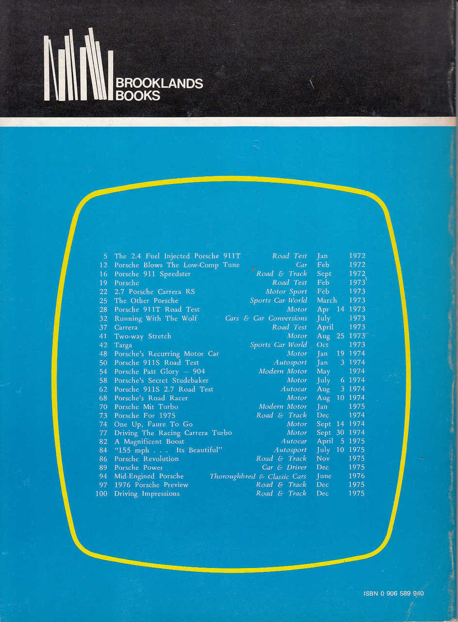 Porsche Cars 1972 - 1975 (Brooklands Books , paperback)