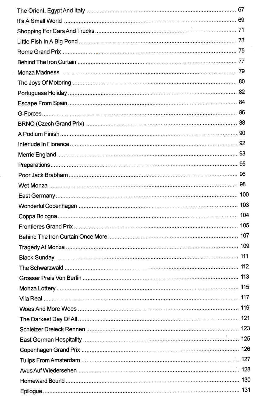 Book contents page listing chapters with page numbers