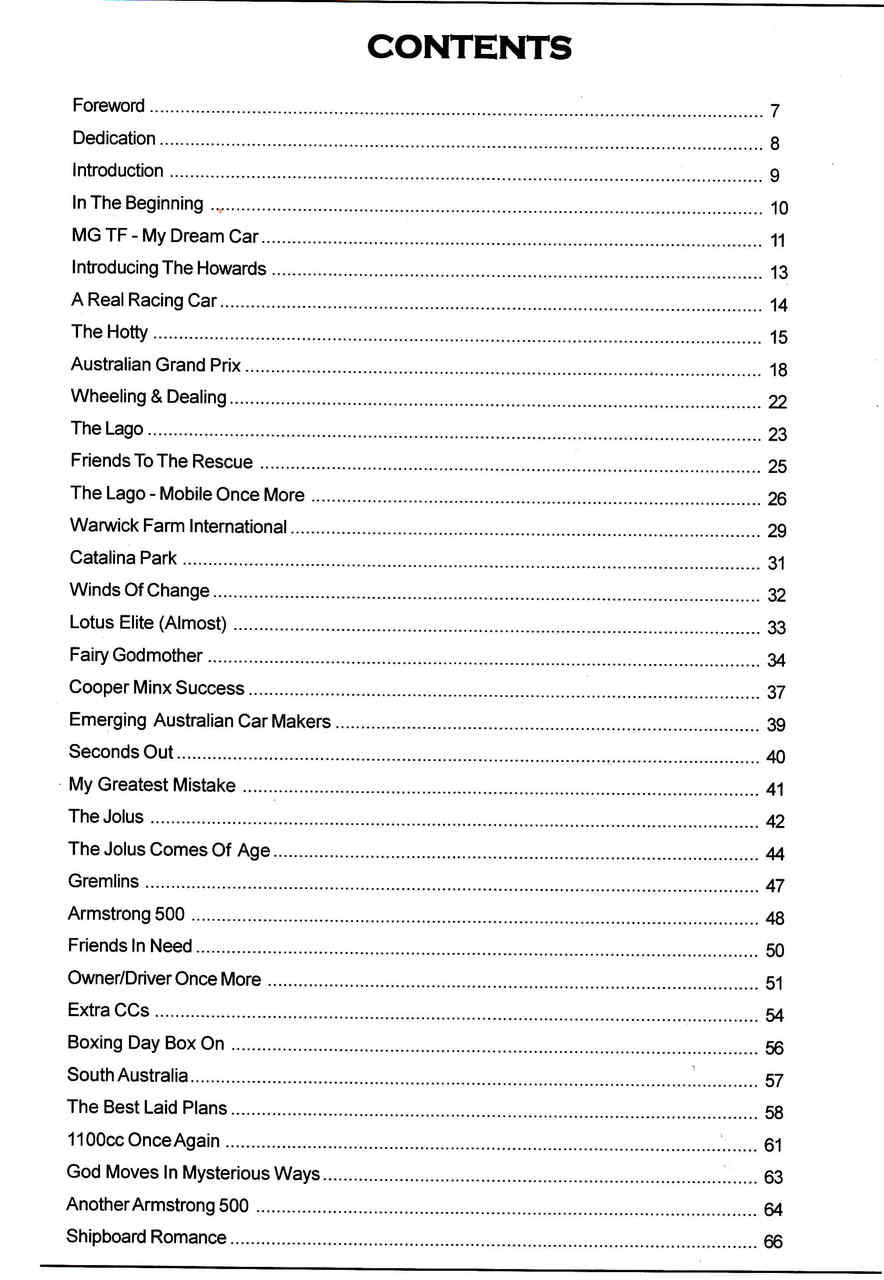Book contents list with chapter headings and page numbers