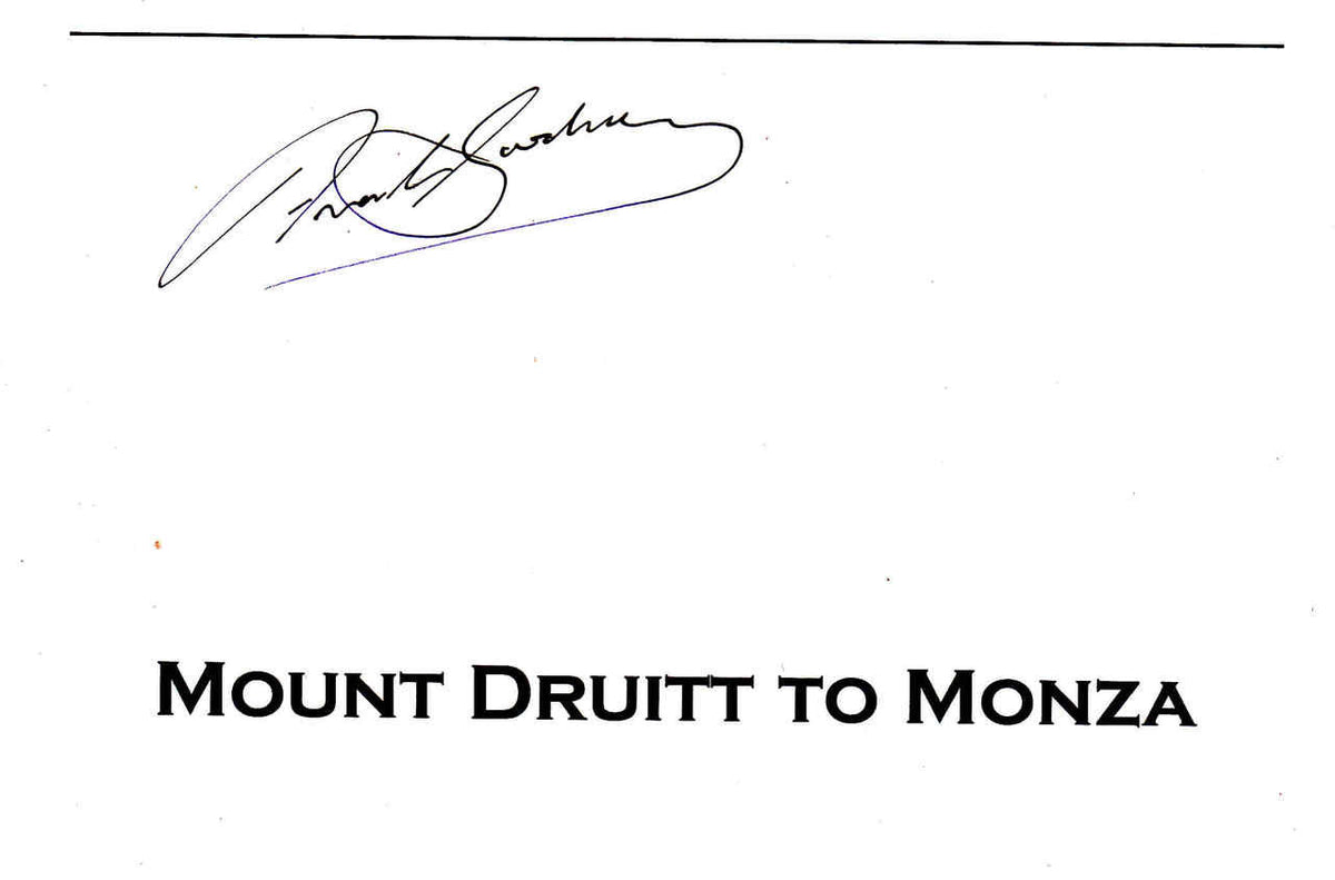Signed book cover titled 'Mount Druitt to Monza' by Barry Collerson