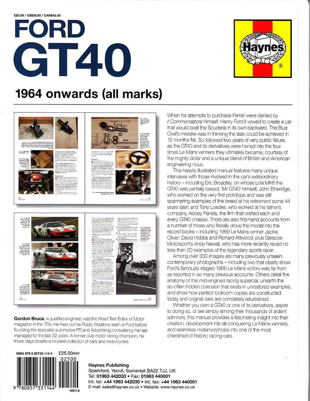 Ford GT40 1964 onwards Owners' Workshop Manual Back Cover