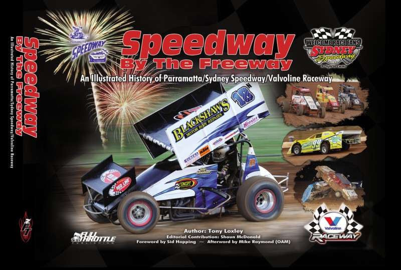 Motorsport history book cover with open-wheel race car, drivers, and fireworks graphics