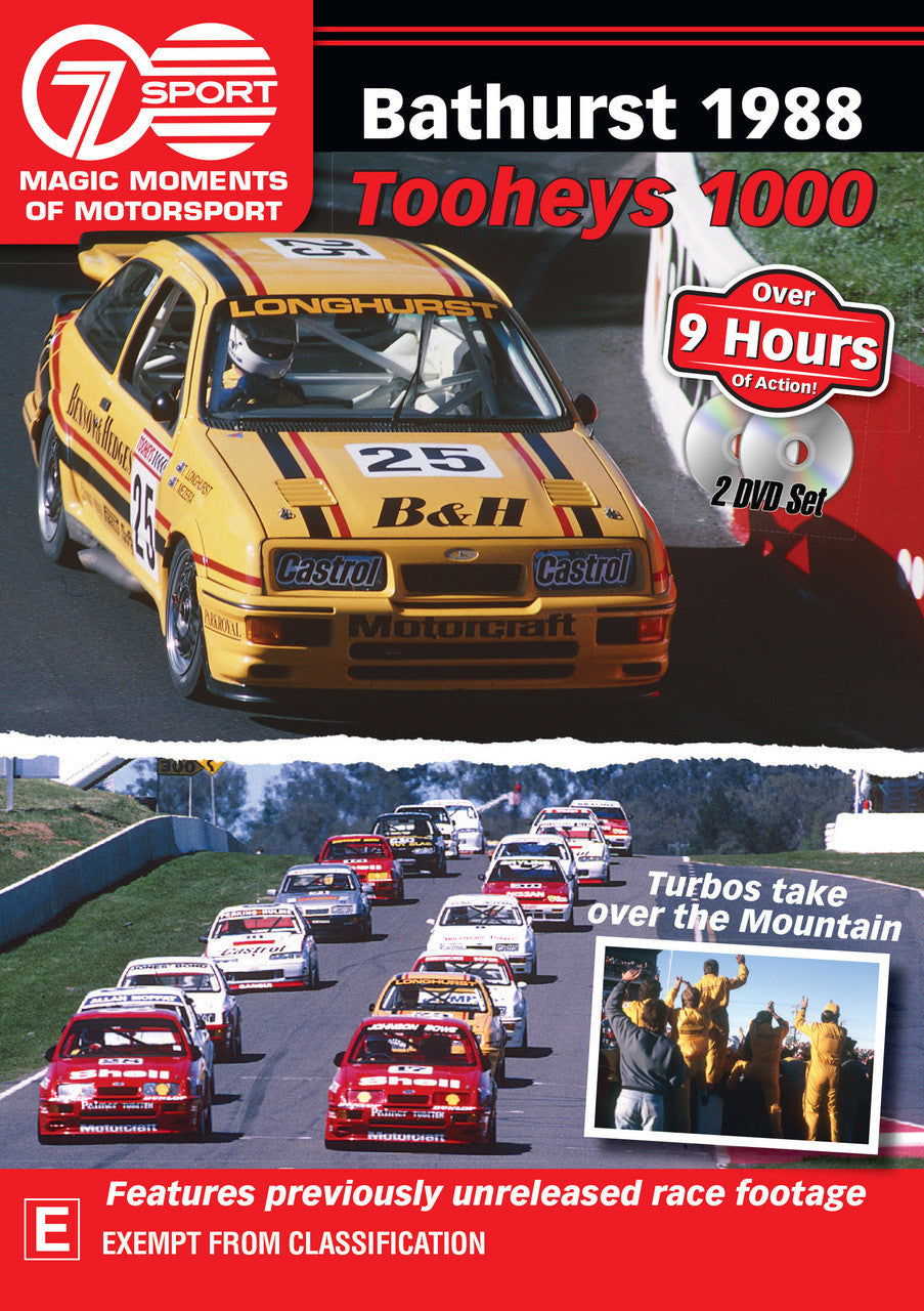 Motorsport DVD cover with yellow race car and Bathurst 1988 title